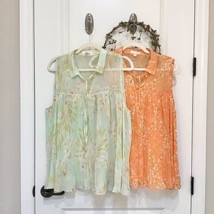 LC Lauren Conrad Bundle of 2 Sheer Sleeveless Pleated Tops XL, EUC